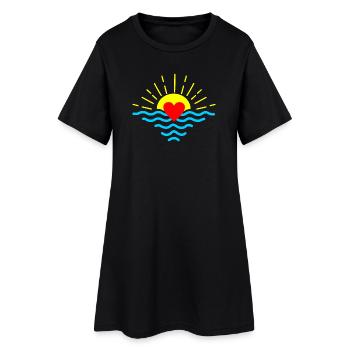 Coucher de soleil avec coeur - Robe T-shirt Femme - noir - Devant