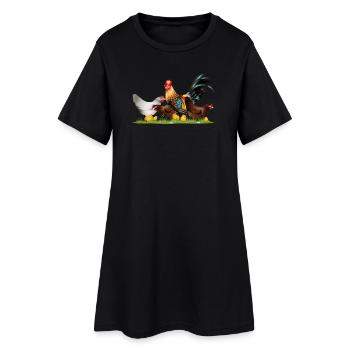 Coq majestueux avec des poulets dans la ferme de poulets - Robe T-shirt Femme - noir - Devant