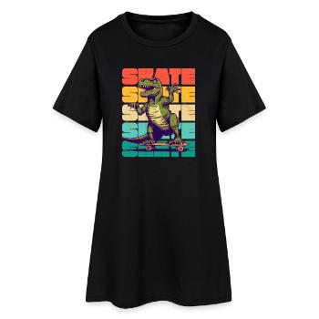 Skateboarding Cool Skateboarder T Rex Dinosaurier - Frauen T-Shirt-Kleid - Schwarz - Vorne
