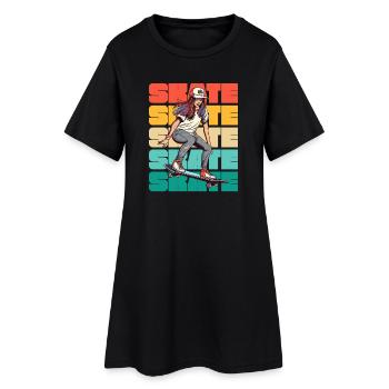 Skateboard Cool Skater Girl Colorful - Robe T-shirt Femme - noir - Devant