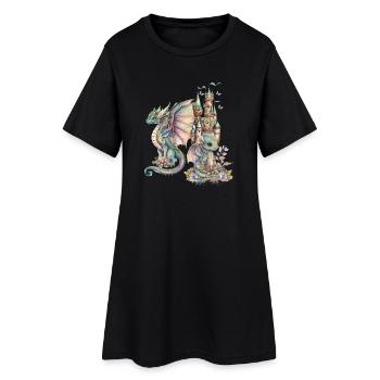 Dragon fantastique avec château de conte de fées - Robe T-shirt Femme - noir - Devant