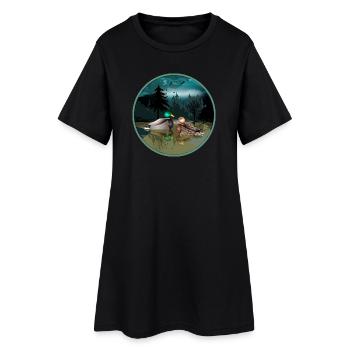 Couple de canards dans l’étang aux canards la nuit et au clair de lune - Robe T-shirt Femme - noir - Devant