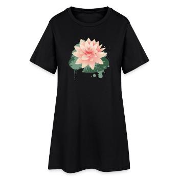Water lily graffiti with green lily pad - Women’s T-Shirt Dress - black - Front