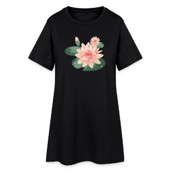 Deux fleurs de nénuphars avec bourgeon dans l’étang aux nénuphars - Robe T-shirt Femme - noir - Devant