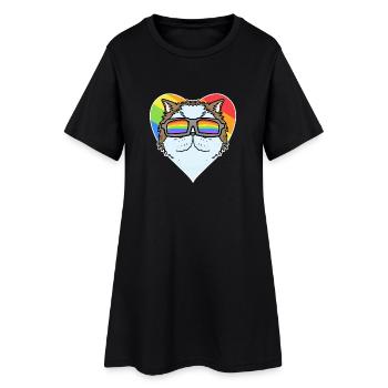 Arc-en-ciel - Chat persan avec lunettes et cœur - Robe T-shirt Femme - noir - Devant
