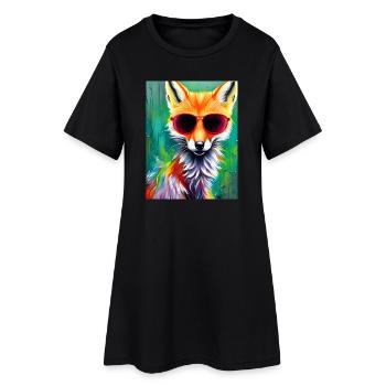 Renard fluo avec lunettes de soleil rouges - Robe T-shirt Femme - noir - Devant