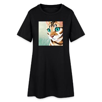 Bengal Cat with Turquoise Eyes - Women’s T-Shirt Dress - black - Front