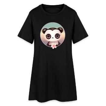 Mignon ours panda avec une fleur de cerisier - Robe T-shirt Femme - noir - Devant