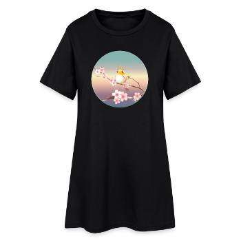 Canary with crown on cherry blossom branch - Women’s T-Shirt Dress - black - Front