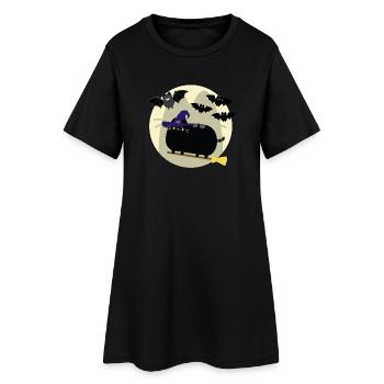 Katzen Hexe und Fledermäuse im Vollmond Halloween - Frauen T-Shirt-Kleid - Schwarz - Vorne