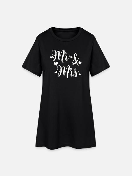 Mr And Mrs white love script - Women’s T-Shirt Dress - black