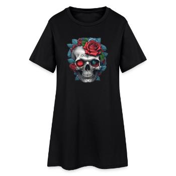 Crâne avec des roses - Robe T-shirt Femme - noir - Devant
