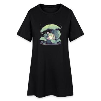 Frosch unter dem Schirm zwischen den Blättern - Frauen T-Shirt-Kleid - Schwarz - Vorne