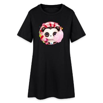 Mignon ours panda avec barbe à papa et bonbons - Robe T-shirt Femme - noir - Devant