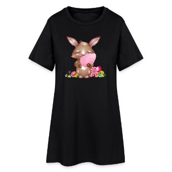 Lapin mignon avec barbe à papa et bonbons - Robe T-shirt Femme - noir - Devant
