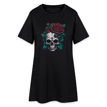 Crâne avec des roses - Robe T-shirt Femme - noir - Devant