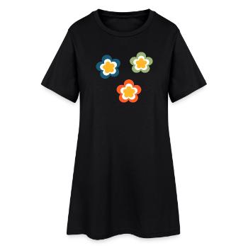 70s Flower Pattern Retro Hippie Festival - Women’s T-Shirt Dress - black - Front