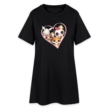 Cute animal family portrait in heart frame - Women’s T-Shirt Dress - black - Front
