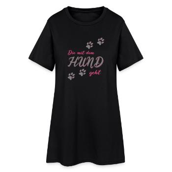 Die mit dem Hund geht, Dog Gassi Hundeliebhaber - Frauen T-Shirt-Kleid - Schwarz - Vorne