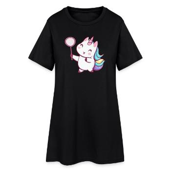 Mignonne licorne kawaii jouant au tennis de badminton - Robe T-shirt Femme - noir - Devant