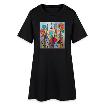 Elfendörfchen - Frauen T-Shirt-Kleid - Schwarz - Vorne