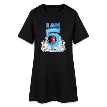 5 Birthday Boy Astronaut Rocket - five years - Women’s T-Shirt Dress - black - Front