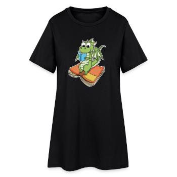 Bücher Drache Drachen - Frauen T-Shirt-Kleid - Schwarz - Vorne