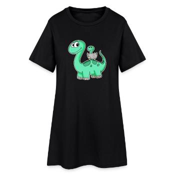 Dinosaure avec bébé dinosaure - Dino - Robe T-shirt Femme - noir - Devant