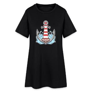 Anchor Lighthouse Mix Motif - Women’s T-Shirt Dress - black - Front