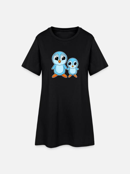 Famille Pingouin - Pingouin avec bébé - Penguin Motif - Robe T-shirt Femme - noir