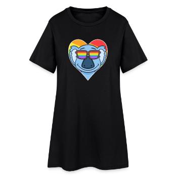 Regenbogen - Koala mit Brille und Herz - Frauen T-Shirt-Kleid - Schwarz - Vorne