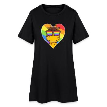 Arc-en-ciel - girafe avec lunettes et cœur - Robe T-shirt Femme - noir - Devant