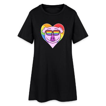 Arc-en-ciel - cochon avec lunettes et cœur - Robe T-shirt Femme - noir - Devant