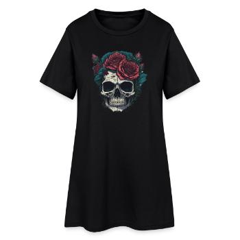 Crâne avec des roses - Robe T-shirt Femme - noir - Devant