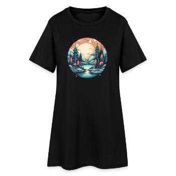 Mondlichtwald am See - Frauen T-Shirt-Kleid - Schwarz - Vorne