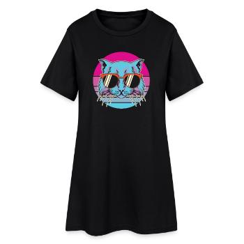 Katze, Katze also, ich liebe Katzen - Frauen T-Shirt-Kleid - Schwarz - Vorne