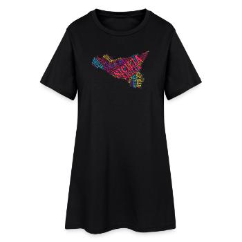 Sicily t-shirt map word cloud trinacria - Women’s T-Shirt Dress - black - Front
