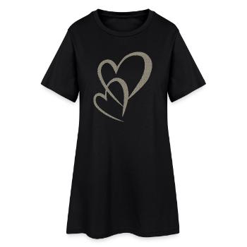 Tissu double du cœur - Robe T-shirt Femme - noir - Devant