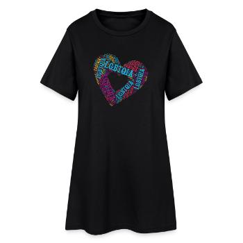 LGBTQIA+ Double Heart Word Cloud Gay Pride T-Shirt - Women’s T-Shirt Dress - black - Front