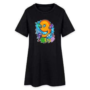 9 years old - 9th birthday with animal motif - Women’s T-Shirt Dress - black - Front