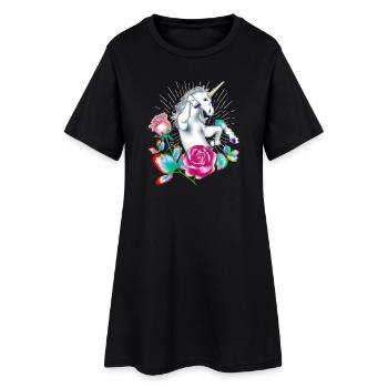 Licorne enchantée et fantaisie florale - Robe T-shirt Femme - noir - Devant