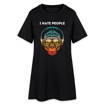 Gorilla Kopfhörer Regenbogen - Frauen T-Shirt-Kleid - Schwarz - Vorne