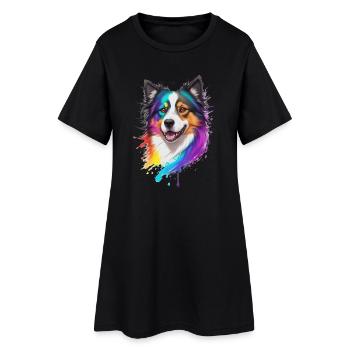 Collie - Frauen T-Shirt-Kleid - Schwarz - Vorne