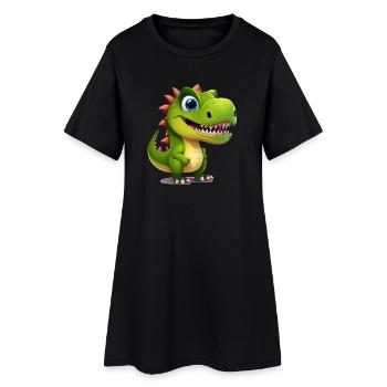 Design de T-shirt Dino Sourire Vert Soleil - Robe T-shirt Femme - noir - Devant