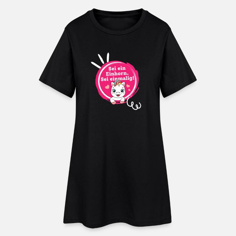 Sei ein Einhorn, Sei Einmalig! - Frauen T-Shirt-Kleid - Schwarz
