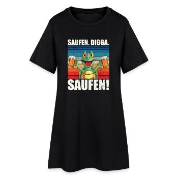 Bier Party Schildkröte Saufen Digga Spruch Motiv - Frauen T-Shirt-Kleid - Schwarz - Vorne