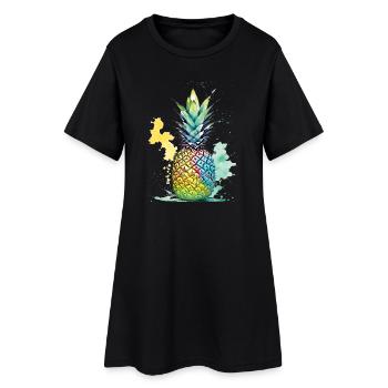 Ananas - Frauen T-Shirt-Kleid - Schwarz - Vorne
