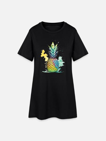 Ananas - Frauen T-Shirt-Kleid - Schwarz