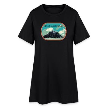 Illustration en bleu et vert du Mont Saint Michel - Robe T-shirt Femme - noir - Devant