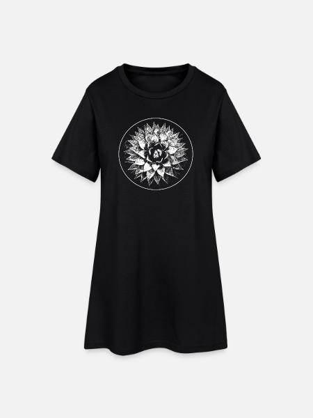 Mandala floral linogravé en cercle - Robe T-shirt Femme - noir